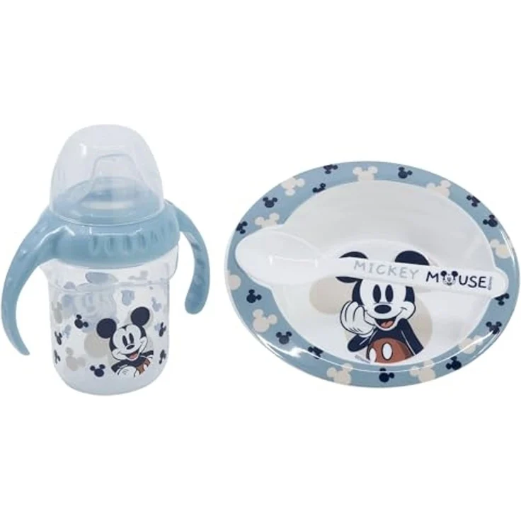 Disney Mickey Mouse Kindergeschirr-Set Baby Geschenkset 3-teilig – Trinkbecher, Schale & Löffel (3-tlg) – Bild 1