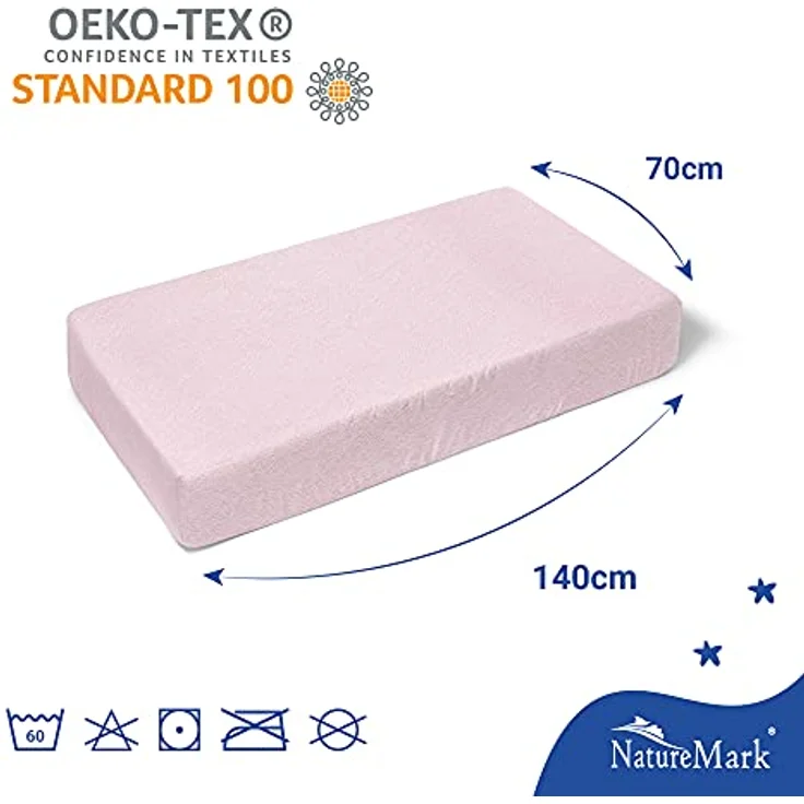 NatureMark Spannbettlaken Frottee Spannbettlaken, 80% Baumwolle / 20% Polyester, Gummizug: rundum, (2 Stück), 2er Set Kinder Spannbettlaken Frottee, Spannbetttuch 80% Baumwolle / 20% Polyester, für Babybett und Kinderbett, 70x140 cm - Rosa – Bild 5