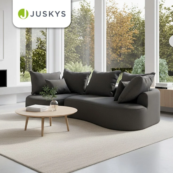 Juskys Sofa Tirano - Samt Dunkelgrau , Ecksofa mit L-Form, mit Rücken- & Dekokissen, 4-Sitzer Eckcouch, Schaumstoff - Ottomane links – Bild 6