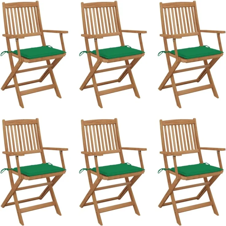 vidaXL Klappbare Gartenstühle 6 Stk. mit Kissen Massivholz Akazie 3074945