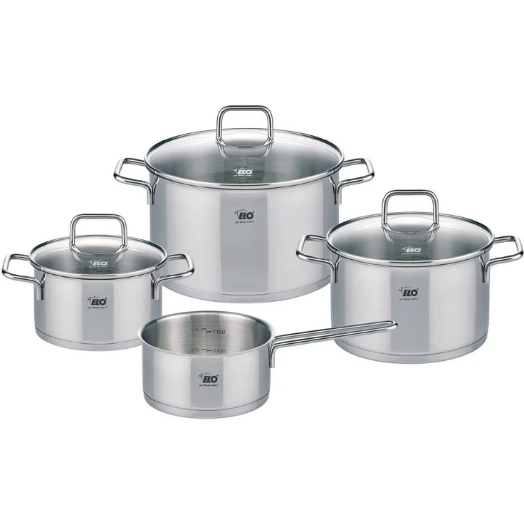 Elo Topf-Set Citrin, Edelstahl (Set, 7-tlg, je 1 Fleischtopf Ø 16/20/24 cm, 1x Stielkasserolle Ø 16 cm), Induktion – Bild 5