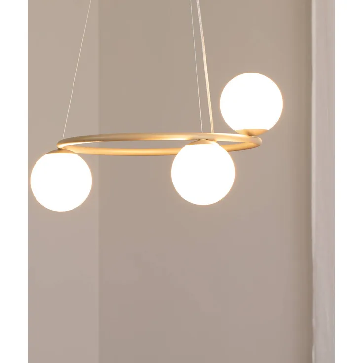 Sigma Hängeleuchte Gama, 3-flammig, gold mit opalweißen Elementen, dimmbar