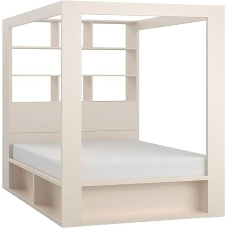 QMM TraumMöbel Himmelbett Calgary 160x200 weiß mit Lattenrost 2 Bettkasten, Regal (Einzelnes Möbelstück, Bett), mit Bettkasten und integriertem Bücherregal – Bild 1