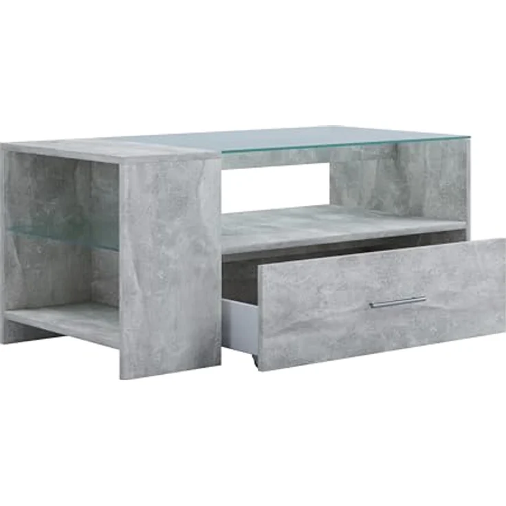 MID.YOU Couchtisch Grau, Glas, Holzwerkstoff, 1 Schublade, 100x45x50 cm, offenes Fach mit Stauraum – Bild 6