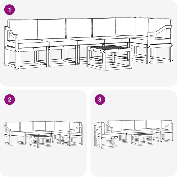 vidaXL Outdoor-Sofagarnitur 7 stk. 6-Sitzer Weiß und Hellgrau 3389557 – Bild 9