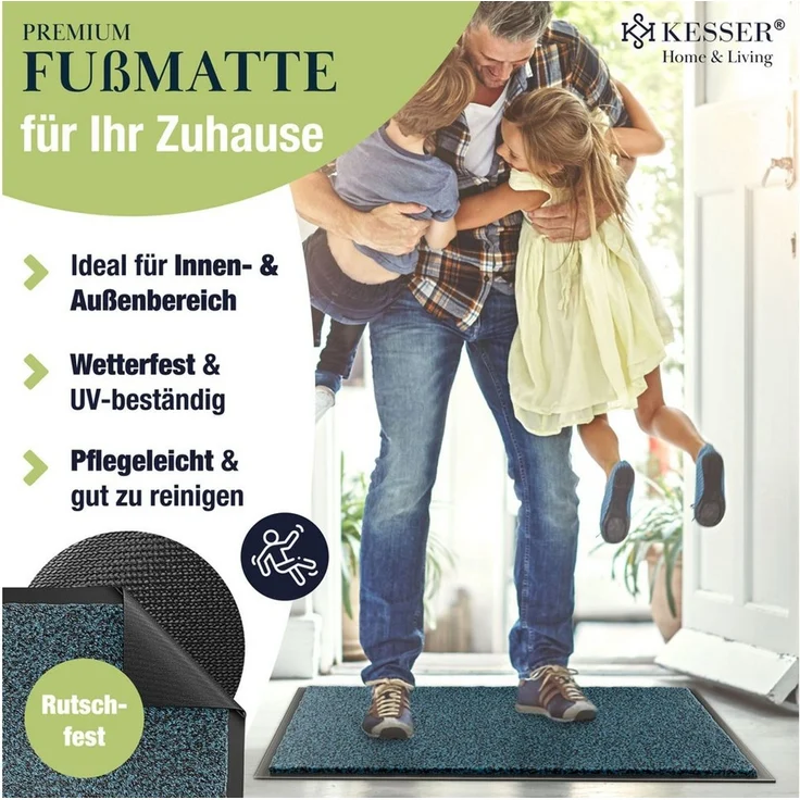 KESSER® Schmutzfangmatte rutschfeste Fußmatte für Innen- & Außenbereich waschbar & wetterfest | Türmatte Wohnungseingang | Teppich für Büro & Vorzimmer | Fußabtreter Fußabstreifer Multi, Petrolblau / Anthrazit, 60x90cm – Bild 3