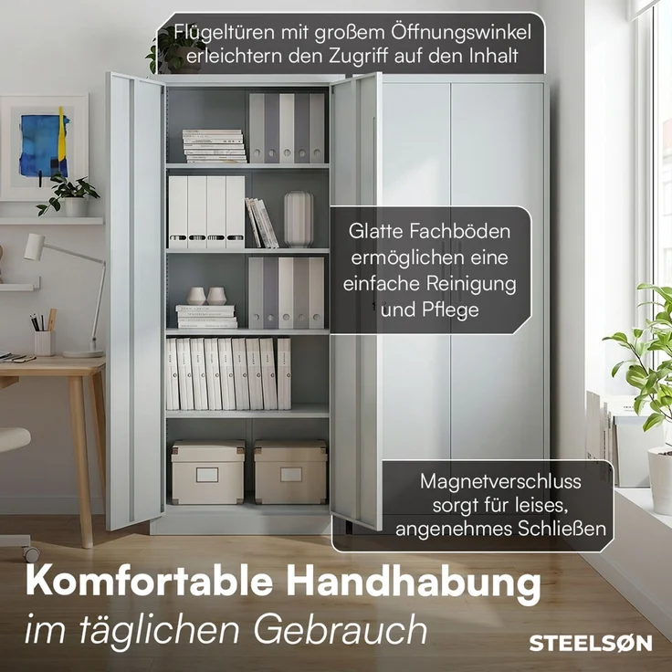 STEELSØN 'Regulus' Aktenschrank, Metall, grau, 175x40x80 cm, abschließbar, Metallschrank mit 5 Fächern, geeignet als Werkzeugschrank – Bild 7