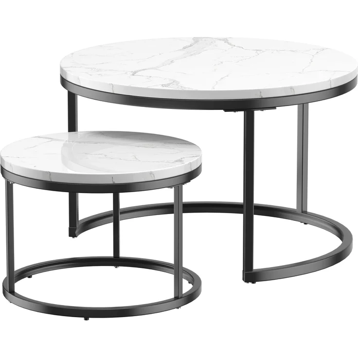 Nesting-Couchtisch 70x70x45 cm – 2-teiliges Set in Schwarz & Weiß, platzsparend verstaubar – Bild 10