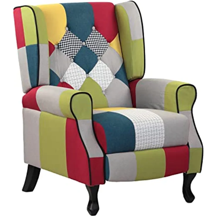 BRIGROS La voglia di fare WeHome – Relaxsessel mit ergonomischer Sitzfläche aus Stoff, Bettsessel, verstellbare Rückenlehne, für Wohnzimmer, Wohnzimmer und Büro (Patchwork, Patchwork) – Bild 2
