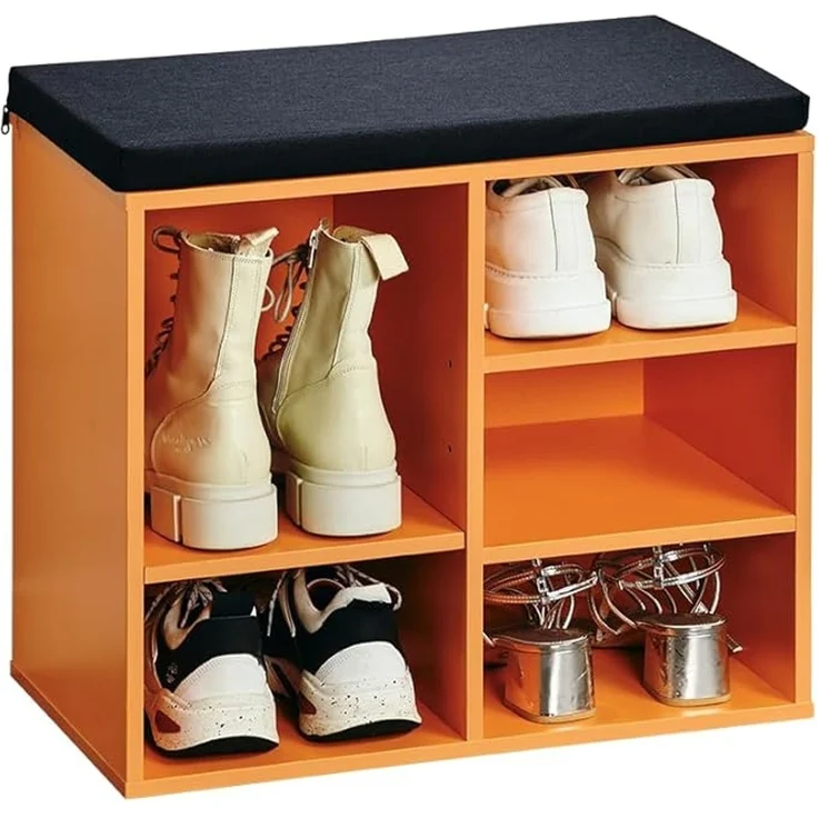 Kesper Schuhschrank mit Sitzkissen, Material: Faserplatte, Maße: B51,5 x H48 cm x L29,5 cm, Farbe: Orange, Schwarz 15965 – Bild 1