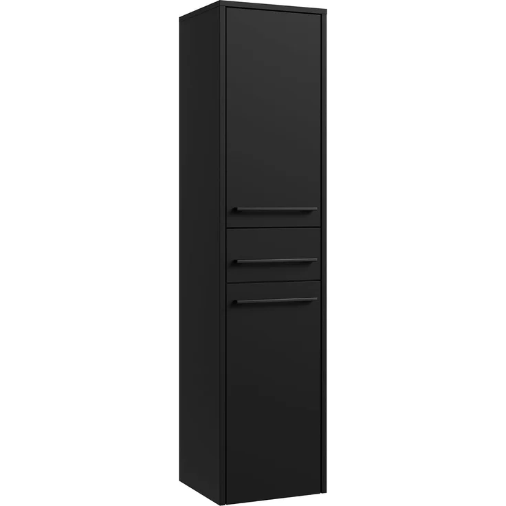 Badplaats Badezimmerschrank Florence 30 x 35 x 130 cm Schwarz Matt - Hoch Badschrank mit 2 Türen und 1 Schublade – Bild 1