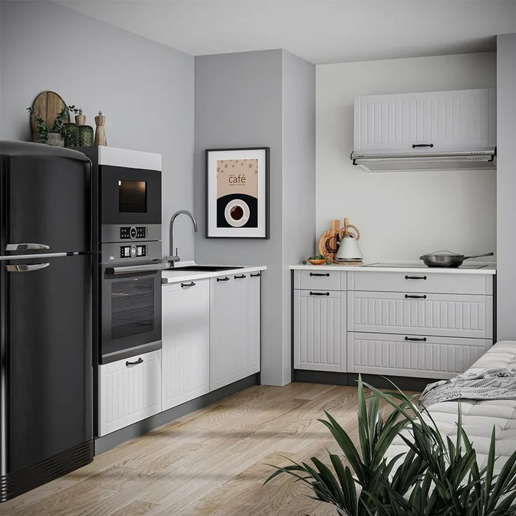 Küchenzeile Fame-Line Weiß Landhaus/Anthrazit 340 cm, AP Eiche Vicco – Bild 3