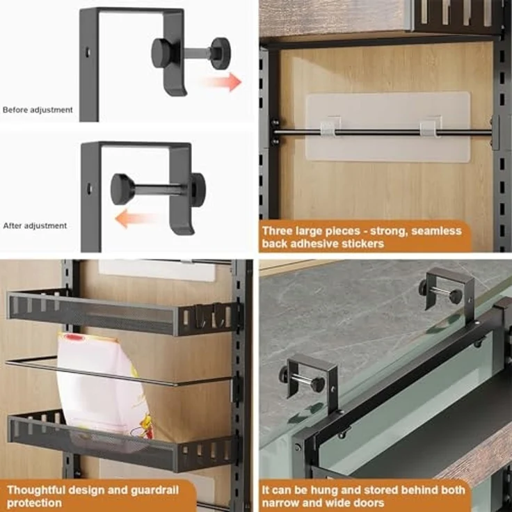Tür Türorganizer Hängeorganizer 8 Etagen, Türregal zum Einhängen Metall mit Verstellbarem 8 Körben, Wandmontage-Gewürzregal Badregal Ohne Bohren für Küche, Schrank, Bad, 45x14x170cm, Schwarz – Bild 4