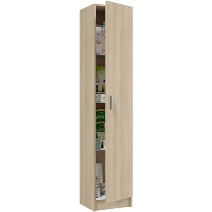 Mehrzweck-Kleiderschrank mit einer Flügeltür mit drei höhenverstellbaren Einlegeböden, Eichenfarbe, 37x37 x H180 cm