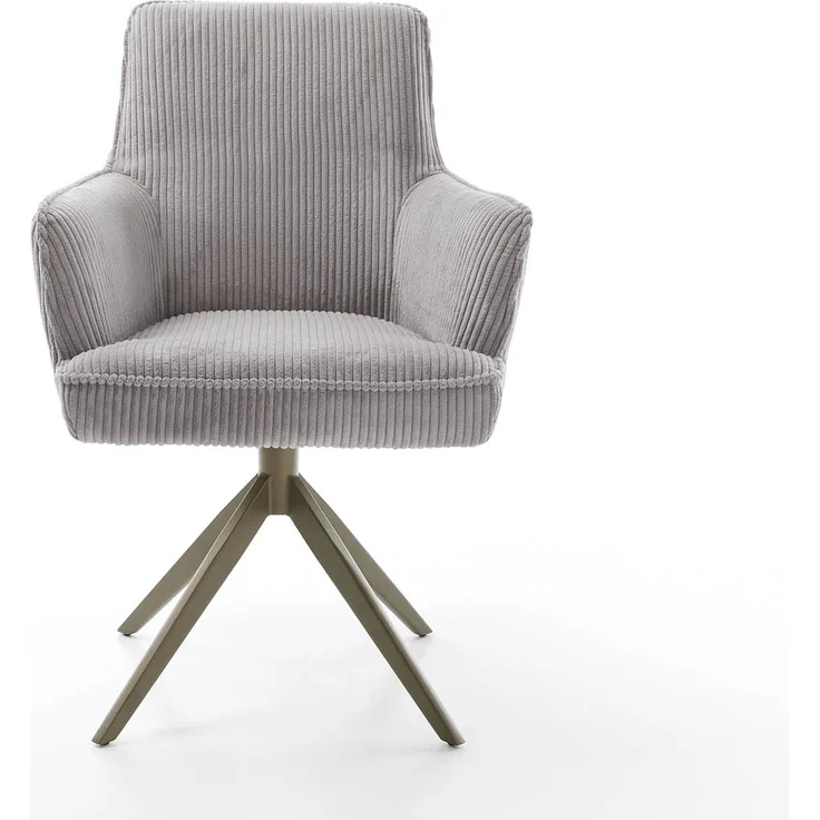 Drehstuhl Heira-Flex mit Armlehnen Cord Silbergrau Kreuzgestell breit Effektfinish Titan 360° drehbar Taschenfederkern – Bild 2