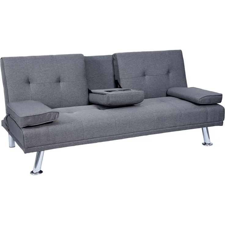 MCW 3-Sitzer-Sofa Anthrazit, Textil, verstellbare Rückenlehne, klappbarer Tassenhalter, Schlaffunktion, 166x77x81 cm