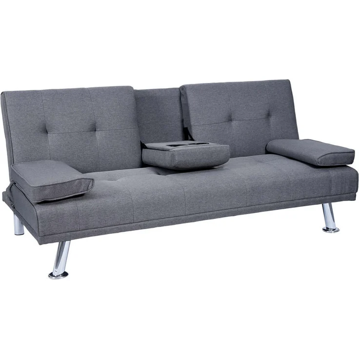 MCW 3-Sitzer-Sofa Anthrazit, Textil, verstellbare Rückenlehne, klappbarer Tassenhalter, Schlaffunktion, 166x77x81 cm