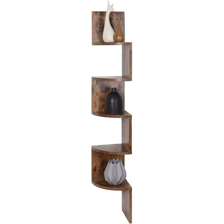 BAKAJI Bücherregal Wandregal Eckregal Modernes Design aus Melaminholz mit 5 Eckablagen Größe 123x20 cm (antik)
