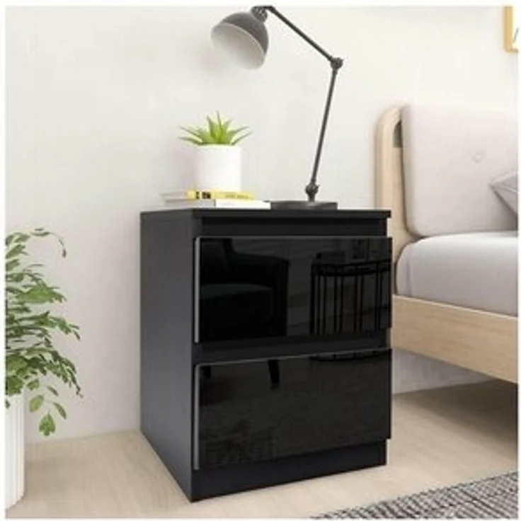 HTI-Living Nachtschrank Nachtschrank Kenji Hochglanz Schwarz (Stück, 1-St, 1 Nachtschrank) Nachtkommode 2 Schubladen – Bild 6