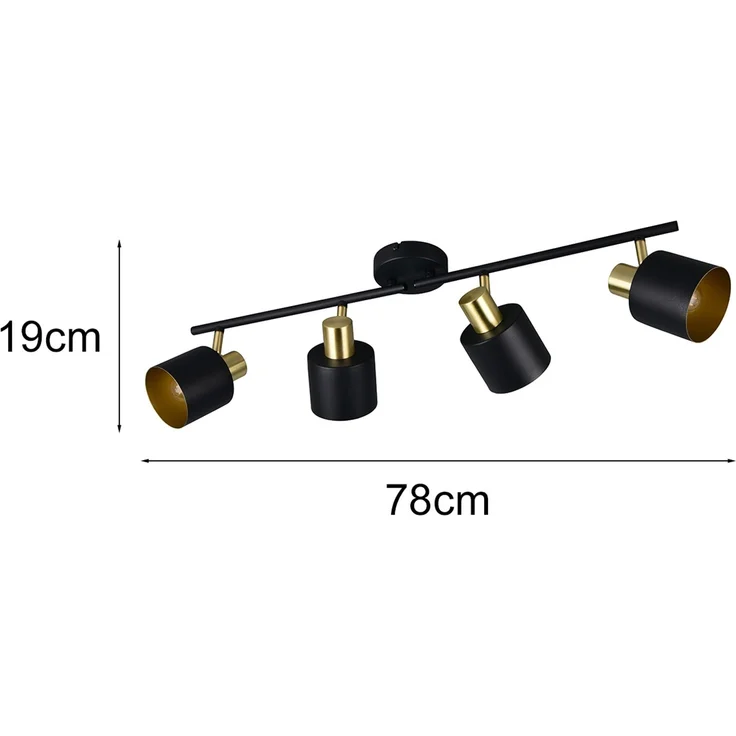 Retro Deckenstrahler EVA 4-flammig aus Metall Schwarz Gold, Breite 78cm – Bild 4