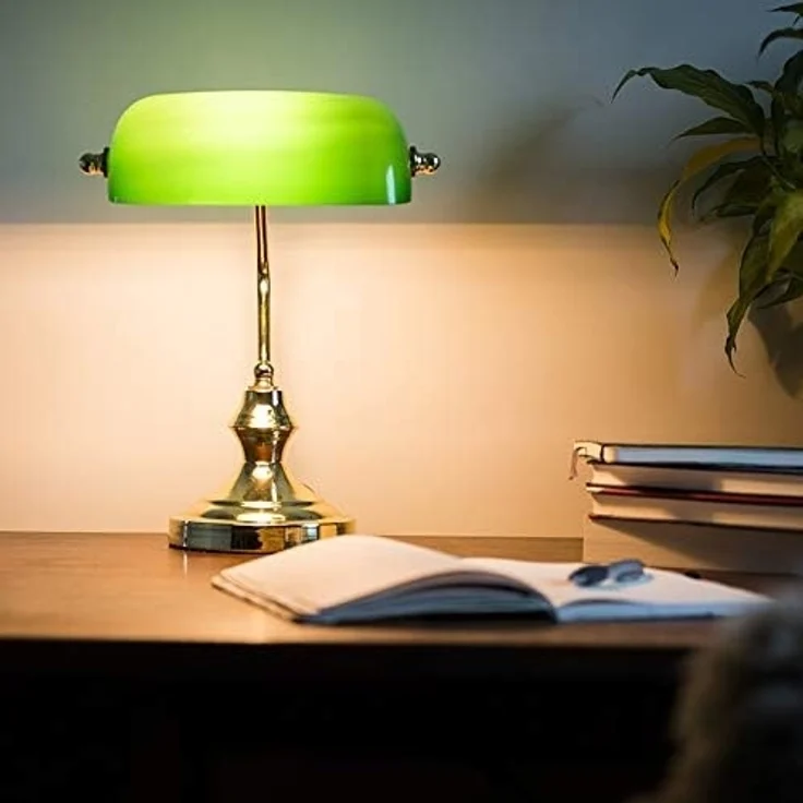 Qazqa Tischleuchte Banker, ohne Leuchtmittel, E27, Grün, Retro, Stahl, 1-flammig – Bild 1