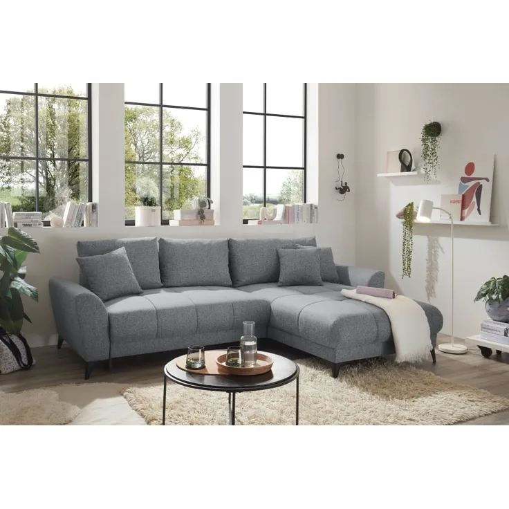 Sofa Bern von ED Exciting Design mit Schlaffunktion Grau, Bettkasten und Lumos Mikrofaserbezug