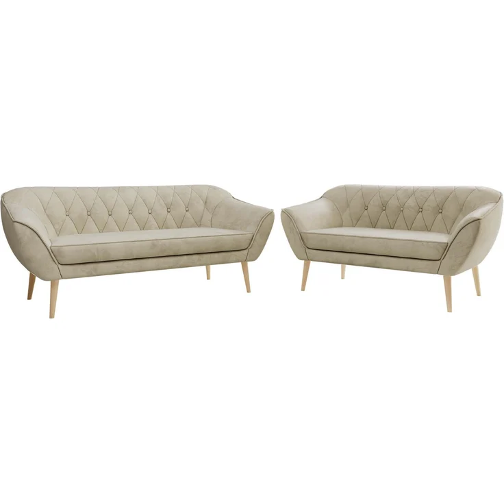 Skandinavisches Sofa Set PIRS 3-2, Komplettset, Wellenfederung, Buche Füße, Sitzgruppe, Polstermöbel Set - Beige Velvet – Bild 6