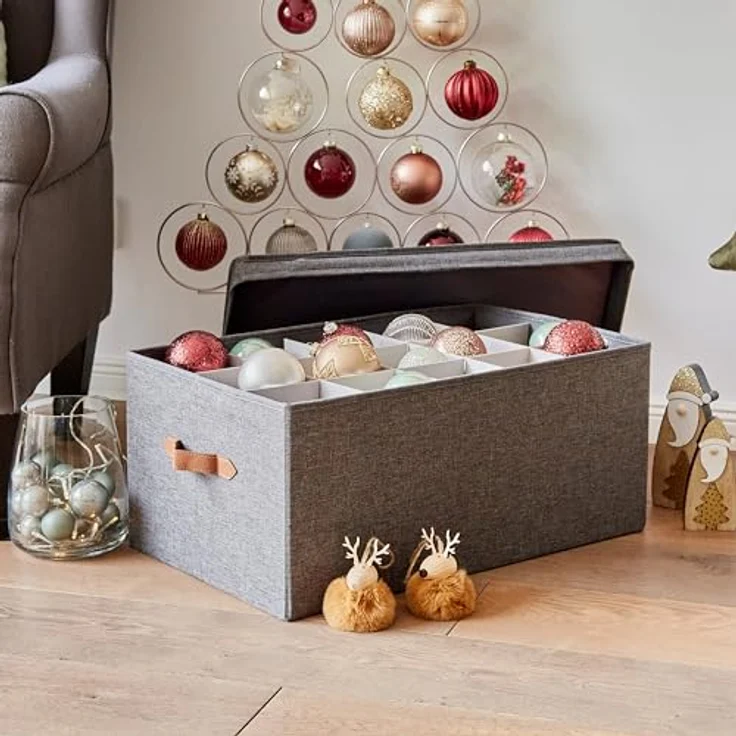 LOVE IT STORE IT Premium Aufbewahrungsbox für Weihnachtskugeln - Box für Christbaumschmuck aus Stoff - 30 Fächer, Tray komplett herausnehmbar - Grau - 58x36x25 cm – Bild 3