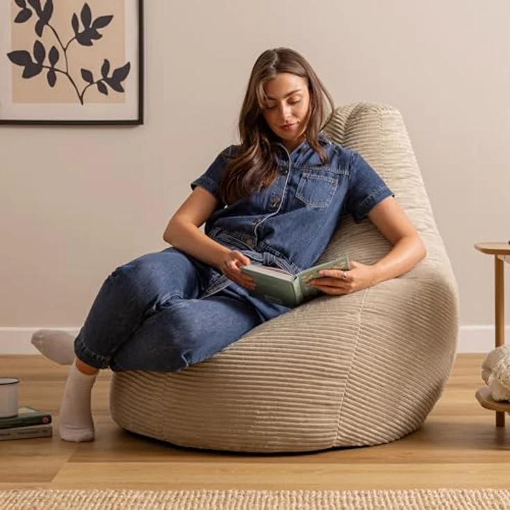 Icon Dalton XXL Sitzsack Cord, Beige, Gaming Sitzsack Erwachsene mit Füllung, Bean Bag, Cord Sessel, Lounge Sessel, Lounge Stuhl, Schlafzimmer, Wohnzimmer, Wohnzimmer Möbel – Bild 3