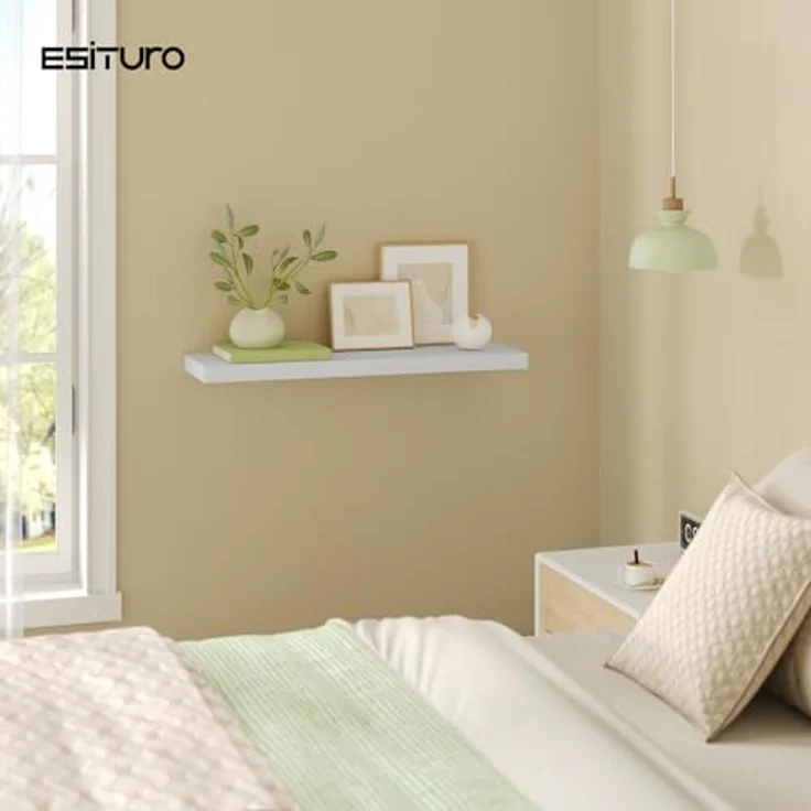 eSituro Wandregal, schwebendes Regal für Wandmontage, Schweberegal Hängeregal Wandbrett im Wohnzimmer Schlafzimmer Küche Badezimmer, weiß modern, MDF, 80 x 3,8 x 22,9 cm – Bild 5