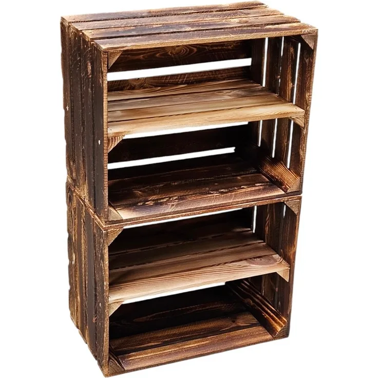 Holzkiste Obstkiste Kistenregal 50x40x30cm Boden Längs Geflammt 2er SET Dunkel