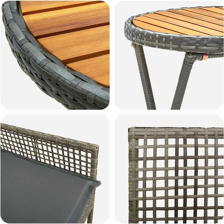 vidaXL Garten Bistro Set 3 pcs Grau Poly-Rattan 3334968 – Bild 8