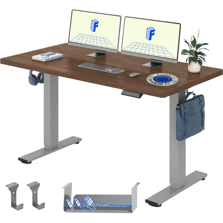 FLEXISPOT Höhenverstellbarer Schreibtisch elektrisch 160×80cm– Schreibtisch in Heller Eichenoptik, 25 mm Tischplatte, leiser Motor für Homeoffice & Wohnräume (Kaffee-Eiche Optik, Grau Gestell)