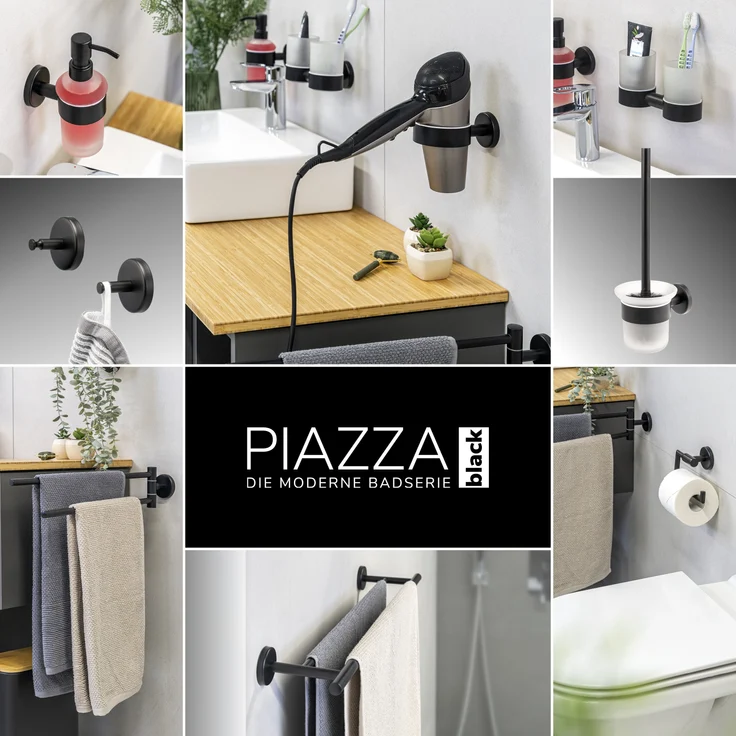 Bad-Serie PIAZZA BLACK – Handtuchhaken 4er Set inkl. Klebeset, aus Edelstahl matt schwarz – Bild 9