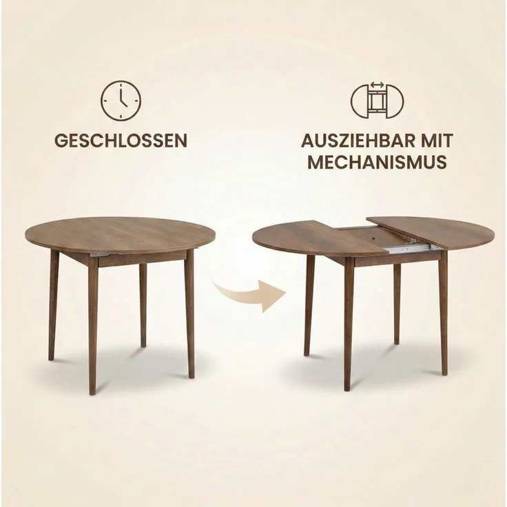Extendable Dining Table, Kafkas Oak, 100 x 100 cm (Open: 131 cm) | 100% Melamine Coated Particle Board, 18 mm Thickness | Sturdy Wooden Legs, Scandinavian Design for Modern Dining Spaces – Bild 5