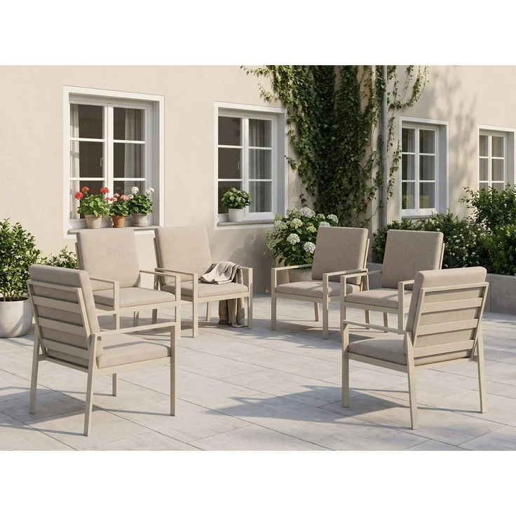 MeXo Gartenlounge-Set Alu Gartenmöbel-Sets Gartenstuhl, (6-tlg, 6 Esszimmerstühle, 60x 68x 85 cm, 12 Auflagen, bis zu 140 kg belastbar), wetterfest Gartengarnitur Set – Bild 2