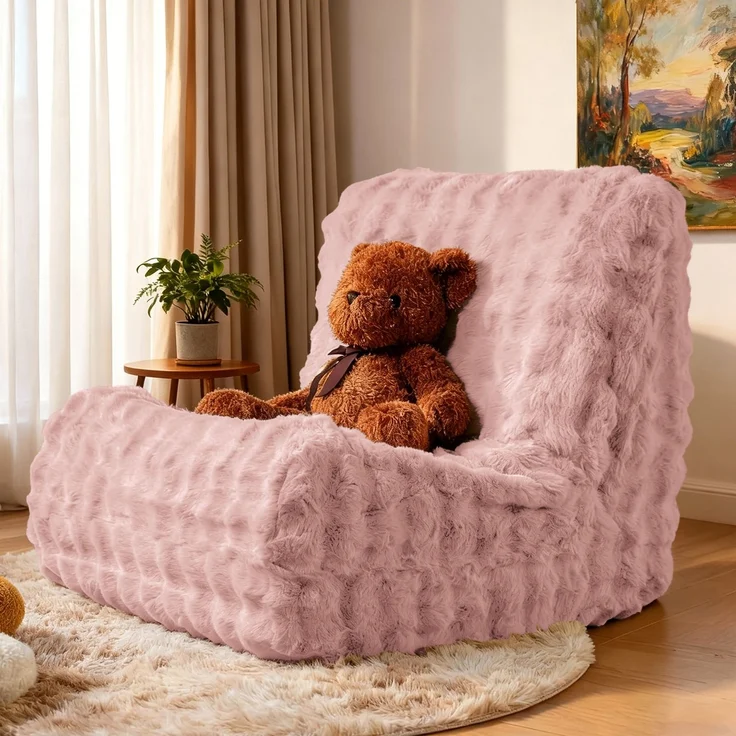 Sitzsack 85cm×100cm×78cm mit Rückenlehne – Rosa, aus Flanell, weich gepolstert für Lesen und Entspannen – Bild 1