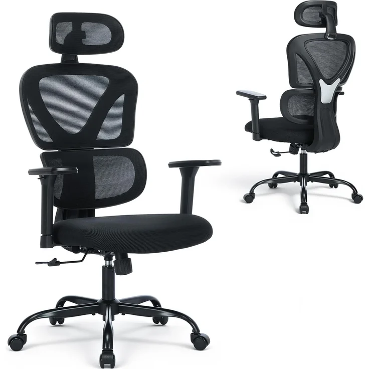 COLAMY Ergonomischer Bürostuhl – Bequemer Schreibtischstuhl mit 9,5 cm Sitzpolster, 3D-Armlehnen, Verstellbarer Kopfstütze, für Büro, Homeoffice & Studium, Schwarz