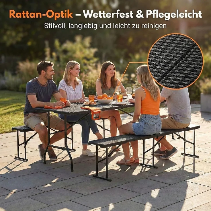 Albatros Buffettisch Klapptisch Schwarz/Rattan – robuste Konstruktion klappbar und hohe Tragkraft –für bis zu 10 Personen – für Bierzelt mit Tragegriff – Bild 3