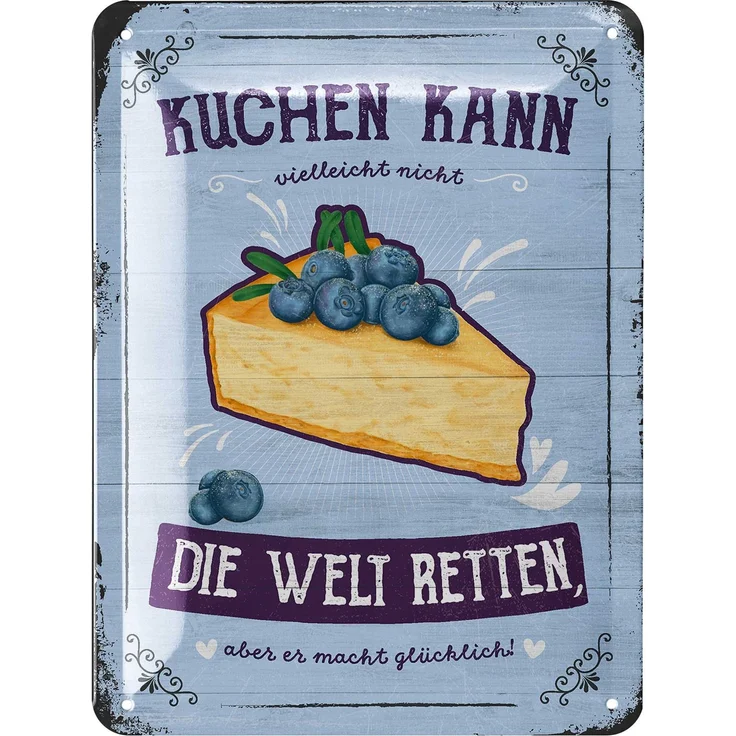 LANOLU Blechschild Kuchen - 15x20cm – Metall – Blau – 15186 – Bild 1