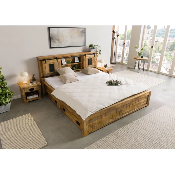 Bett mit Schublade Mango 160x200 natur lackiert RAILWAY #171 – Bild 2