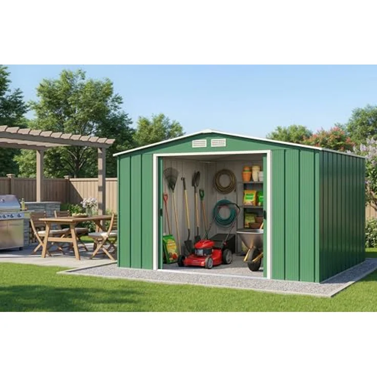 Duramax ECO 10x10 (9.16 m²) Metallgerätehaus, feuerverzinktes Metall gerätehaus - Geräteschuppen, verstärkte Dachkonstruktion, wartungsfreier und wetterfester Metallschuppen, Grün – Bild 5
