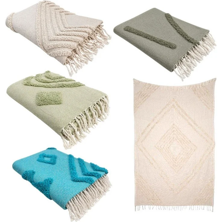 Ibiza Style Couchdecke 130x170cm » Wolldecke mit Fransen » Dekodecke 100% Baumwolle » Wohndecke im Boho Style » Kuscheldecke - Beige – Bild 2