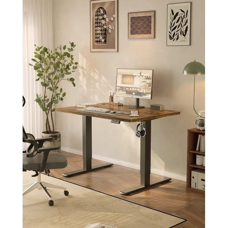 JUMMICO Schreibtisch elektrisch höhenverstellbar mit USB-Ladeanschluss, Braun, 100x60 cm – Bild 2