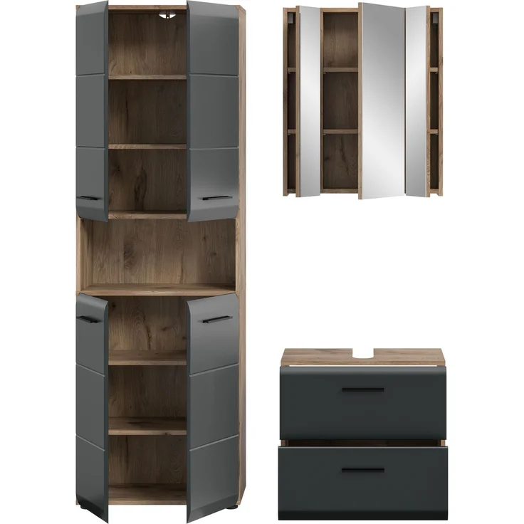 Badkombination (B/H/T: 135x185x30 cm) in schwarz matt und Nox Oak Nachbildung – Bild 3