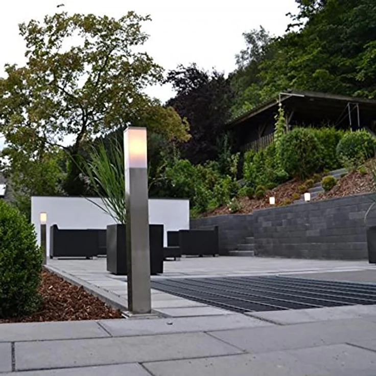 Qazqa Malios Außen-Pollerleuchte, 80 cm, Edelstahl Rechteckig, Silber nickel matt, IP44, E27, dimmbar, 1 x 60 Watt – Bild 2