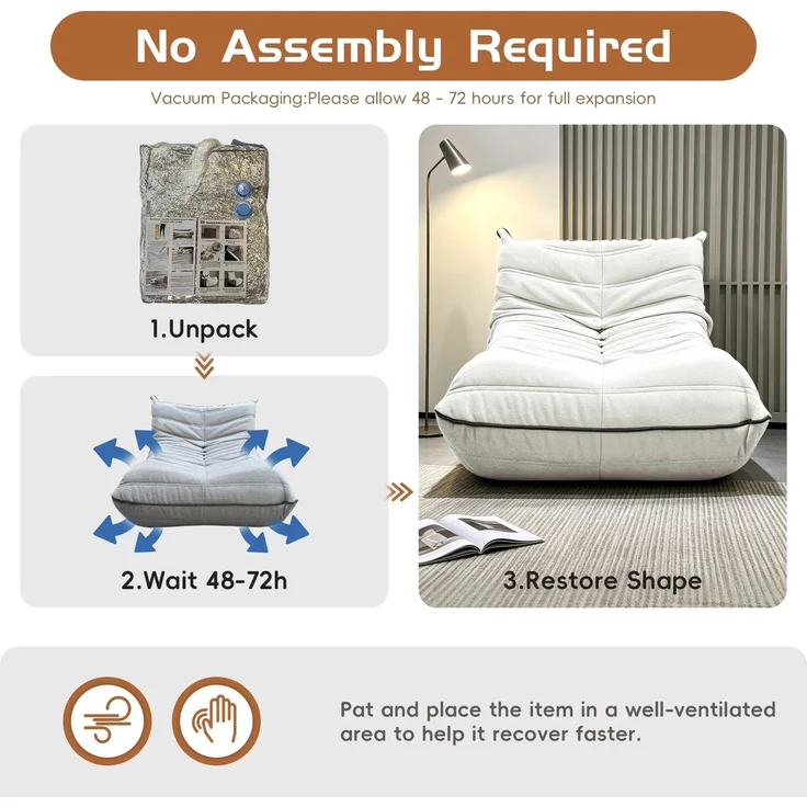 Niedlicher Raupen-Sitzsack, Sitzsacksofa, Bodensofa, Bodenstuhl mit Rückenlehne für Wohnzimmer und Schlafzimmer – Weiß – 70 x 96 x 64,5 cm – YOUDENOVA – Bild 5