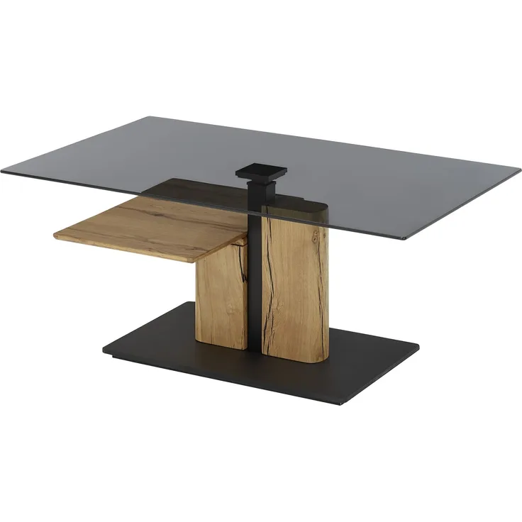 Couchtisch >DELMAS< Höhenverstellbar, Rollen, Eiche / schwarz - 105x45/63x65 (BxHxT)