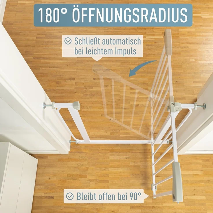 ib style® Berrin ! PREISSIEGER ! Treppengitter 58-175 cm | Ohne Bohren |Auto-Close| 90° Stop | Einhand Bedienung | 118-126 cm – Bild 6