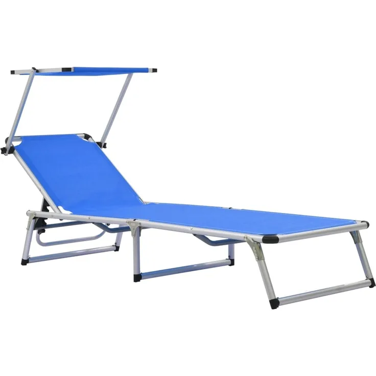 Sonnenliege Klappbar, Gartenliege mit Sonnenschutz Alu und Textilene Blau